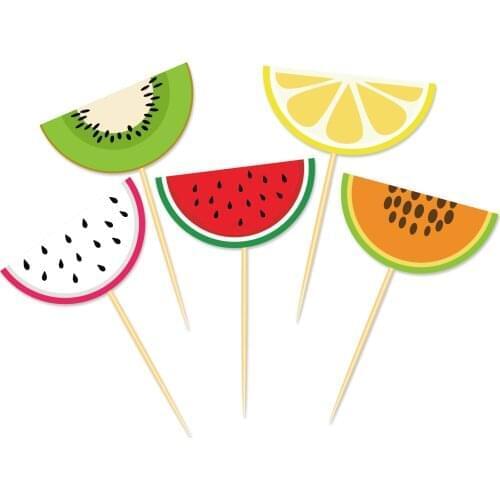 Watermelon Papaya Lemon Kiwi Fruits Cupcake Topper Sweet Cake Toppers Wedding for Happy Birthday Party Decorations Supplies