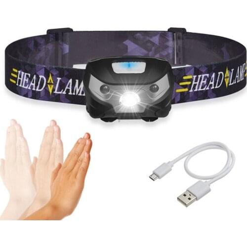 Free Shipping Infrared Induction Head Light LED Sensing Headlamp Waterproof Ultra Bright USB Rechargeable Outdoor Fishing Lamp