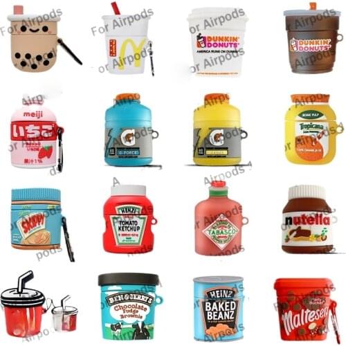 For AirPod 1 2 Case Drink Cup Orange Juice Ketchup Chocolate Coke Coffee Tea Soft Silicone Earphone Cover For Apple Airpods Case