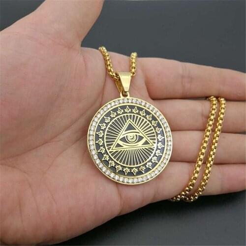 Drop Shipping Hip Hop Stainless Steel All Seeing Eye of Providence Necklaces Pendants For Women/Men Iced Out Masonic Jewelry
