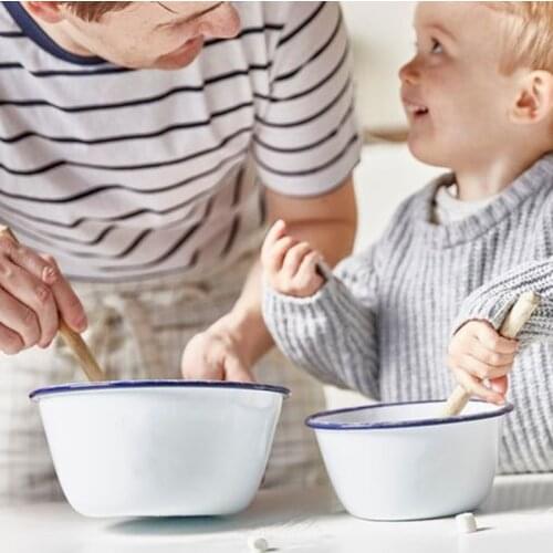 Snack Bowl Dad Kids Diy Cooking Enamel Bowls Salad Noodle Rice Ramen Soup Fork Cutlery Dinnerware Restaurant Kitchen Tableware