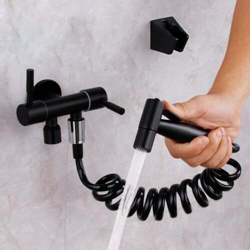 Bidet Faucet Black StainlessSteel Cold Water Toilet Corner Valve Handheld Hygienic Shower Head Wash Car Pet Sprayer Airbrush Tap