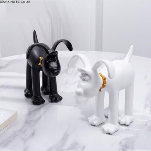 Creative Resin Dog Ornaments Black and White Color Cartoon Dog Simple Modern Home Accessories Living Room Desktop Furnishings