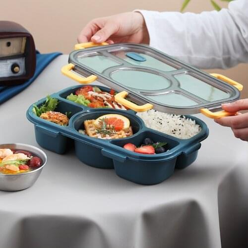 Students' fresh-keeping box with soup bowl canteen lunch box plastic dividing lunch box portable microwave lunch box bento box