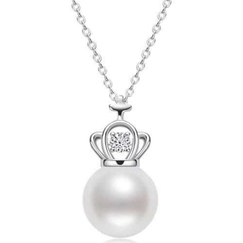 Lnngy 925 Sterling Silver Pendant for Women 9-10mm Natural Freshwater Pearl Pendant Necklace Lady 925 Sterling Silver Chain Gift