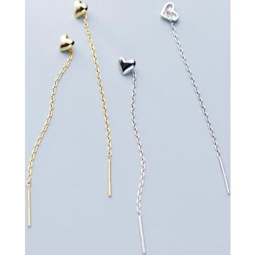 1Pair Cute Real. 925 Sterling Silver jewelry Ear-Bone smooth LOVE Heart ear Line dangle Threader earrings C-G6000