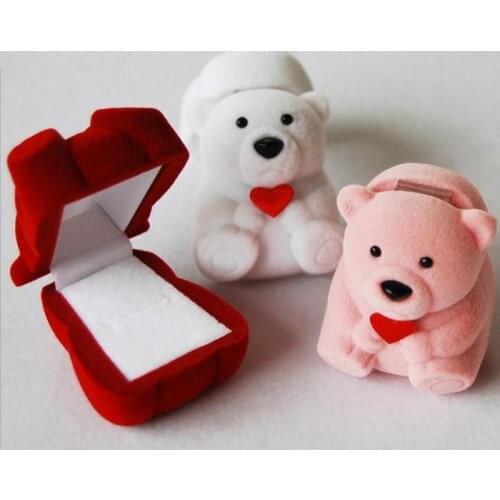 1Pcs Mini Bear Jewelry Box Ring Necklace Storage Gift Box Velvet Ring Earring Storage Box Earring Jewelry Display Stand