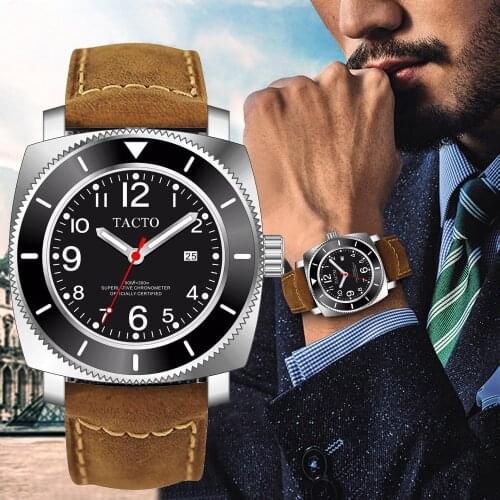 2021 New Arrivals High Quality Mens Watches Top Brand Luxury TACTO Quartz Watch Brown leather Strap Army Military Clock 3 Bar