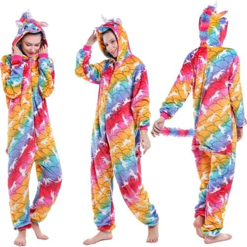 Unicorn Hoodie for Teens Kigurumi Panda Unicorn Pajamas for Girls Rainbow Winter Flannel Kids Hoodies Teenages Boys Pyjamas Suit