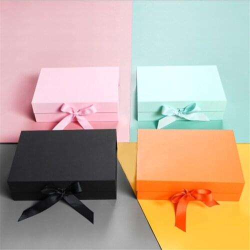 Satin Ribbon Bow-knot Gift Box Collapsible Magnetic Case Party Wedding Wrap Rigid Cardboard Paper Storage Proposal Keepsake Box