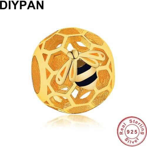 925 Silver Gold Bee Charms Fit Original Pandora Charms Silver 925 Bracelet Pendant For Women Fashion Jewelry Berloque