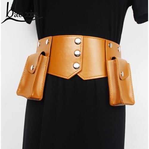 Hot Vintage Waist Bag Wide Belt Women Luxury Brand Fanny Pack Fashion Corset Straps Leather Waistband Dress Accessories