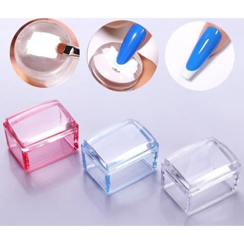 Rectangle Nail Stamper Silicone Jelly Head with Scraper Polish Transfer Template French Style DIY Nail Art Stamping Plate Tool