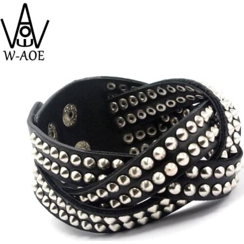 Unique Black PU Rivet Wide Leather Wrap Bracelet Fashion Jewelry Rock Punk Multilayer Bracelets For Women Men Wristband Bangles