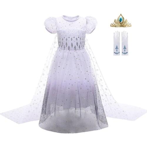 Snow Queen 2 White Elsa Dress Kids Sequined Long Gown For Girls Cosplay Halloween Costume Princess Birthday Party Dresses 3-10T