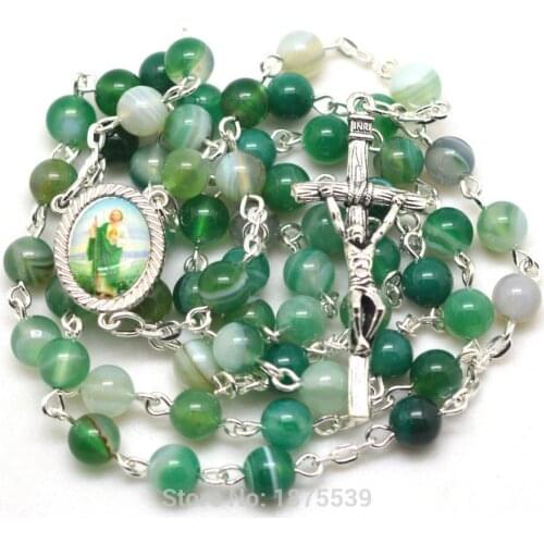 Trendy St Jude Rosary 6 mm Natural Stone Triple Bead