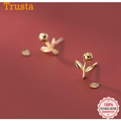 TrustDavis Real 925 Sterling Silver Fashion Sweet Rose Flower Stud Earrings For Women Wedding Valentines Day Fine Jewelry DB641
