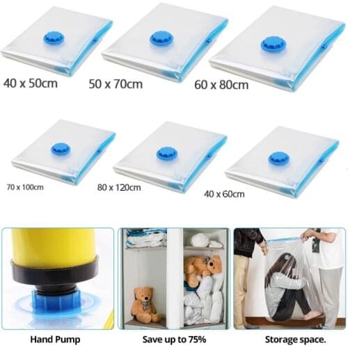 Vacuum Storage Bags, Space Saver Bag With Pump, Vacume Pack Storage Bag for Clothes Storage,Reusable Bags Double Zip Seal