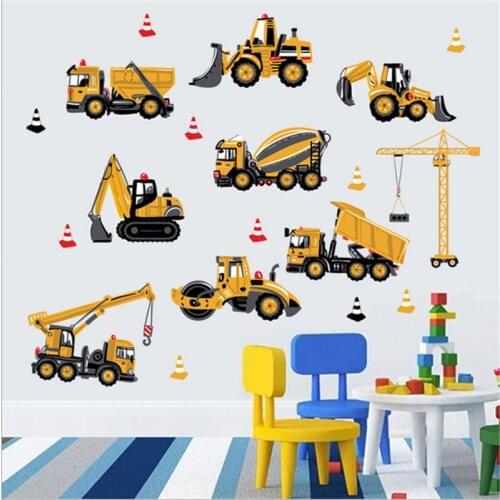 Vivid Cartoon Construction Vehicle Car Wall sticker build your future crane excavator kids boy bedroom decor decals