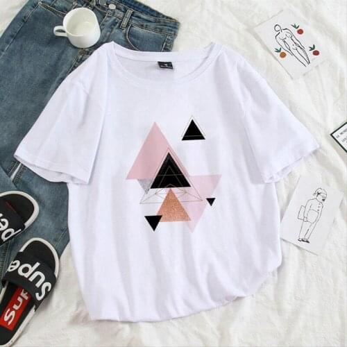 Women t shirt 2021 Summer Woman Harajuku T-shirts Geometry Graphic Short Sleeve femme Streetwear O-Neck White Tee fashion tops