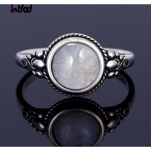 925 Sterling Silver Ring Natural Round Moonstone Ring for Women Luxury Jewelry Engagement Wedding Anniversary Gifts