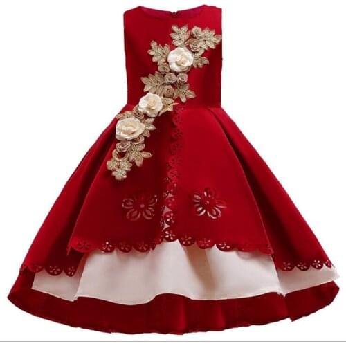 2021 Girls Gold Thread Embroidery Elegant Party Dress for Wedding Brithday Dress Vestidos For 4-10 Age