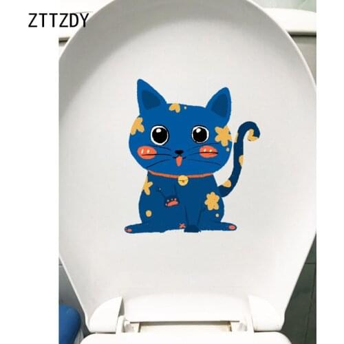 ZTTZDY 19.4*22.1CM Cartoon Happy Cat Toilet Kids Bedroom Home Decor Wall Sticker Decal T3-0339
