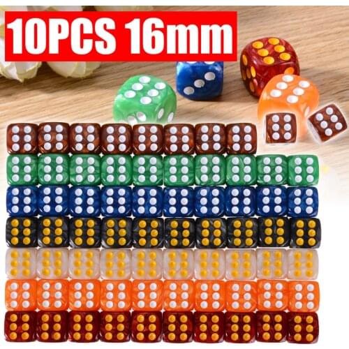 10pcs/pack Colorful Round Corner Pearl Gem Dice 16mm 6 Sided Dice Playing Table Game Entertainment Supplies
