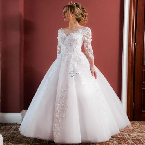 2019 Vintage Boat Neck Wedding-Dresses White Ivory Beautiful Lace A Line Bridal Gown Skirt Vestido De Noiva