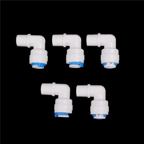 5pcs Quick Connector Sealing Ring Aquarium RO Water Filter Reverse Osmosis 1/8" Male Thread - 1/4" OD Tube PE Pipe Fitting Elbow