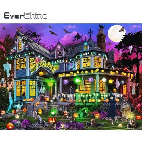 Evershine 5D DIY Diamond Embroidery Halloween Crafts Kit Diamond Painting House Full Square Round Mosaic Landscape Holiday Gifts