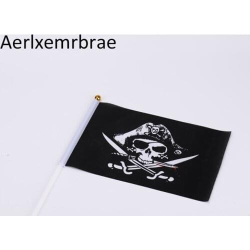 Free shipping 100pcs/lot 14*21cm Jolly Roger Skull and Cross Crossbones Pirates Hand Flag Hallowmas All Saints Day