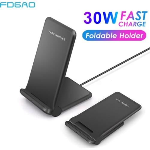 Fast 30W Qi Wireless Charger Stand Pad Foldable Charging Station Dock for iPhone 12 Pro 11 XS XR X 8 Samsung S21 20 Xiaomi Mi 11