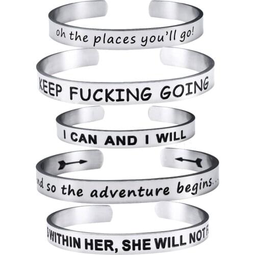 Encouragement Stainless Steel Cuff Bangle Gift Keep Going I Can Adventure Begins Bangle Bracelet For Friend Graduates Kids
