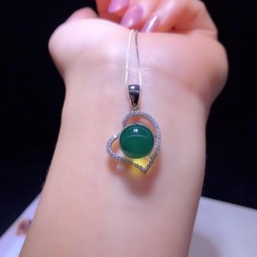 Natural blue amber pendants necklaces 10mm beads pendant with 925 sterling silver pendant necklace fine jewelry pearl necklace