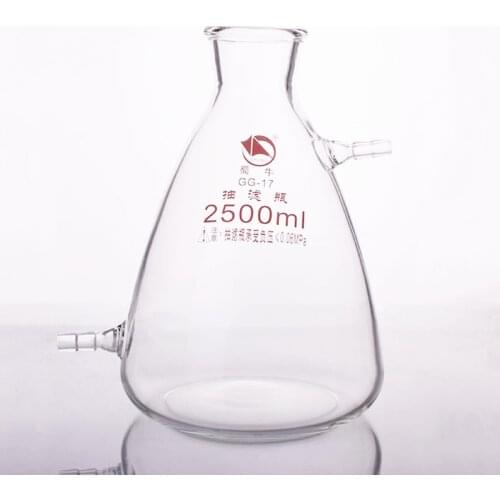 Filtering flask with upper and bottom side tube,Capacity 2500ml,Triangle flask with tubules,Filter Erlenmeyer bottle
