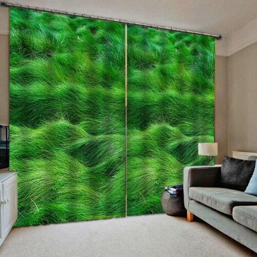 Photo Window Curtains Living Room Bedroom Grassland Kitchen Curtains For Home Decor Green Curtain Drapes