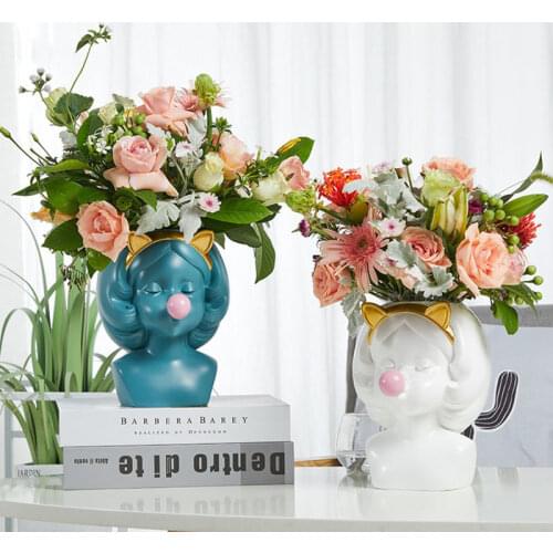 Vase Resin Flower Pot European Style Home Decoration Makeup Brush Organizer Box Pen Holder Wedding Decoration Cute Girl Creative