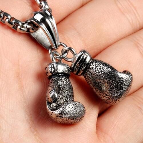 Cool Double Gloves Titanium Steel Pendant Necklace Personality Mens Boxing Gloves Chain Fitness Jewelry Accessories