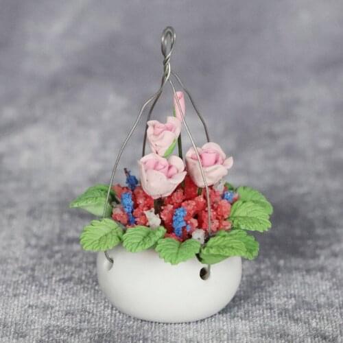1/12 Scale Dollhouse Potted Plant Hanging Basket Furniture Handmade Kids Pretend Toys Life Scenes Decor Accessories Gifts