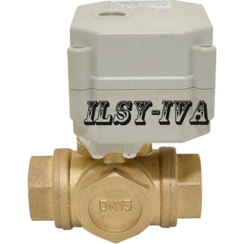 DC12V DN20 brass motorized valve,horizontal 3 way T type/ L type with signal feedback