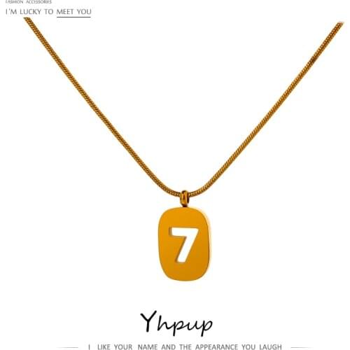 Yhpup Delicate Lucky Number 7 Small Pendant Chain Necklace Stainless Steel collane donna Statement Trendy Necklace Jewelry New