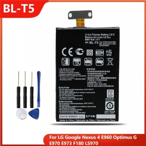 Original Phone Battery BL-T5 For LG Google Nexus 4 E960 Optimus G E970 E973 F180 LS970 Replacement Rechargable Batteries 2100mAh