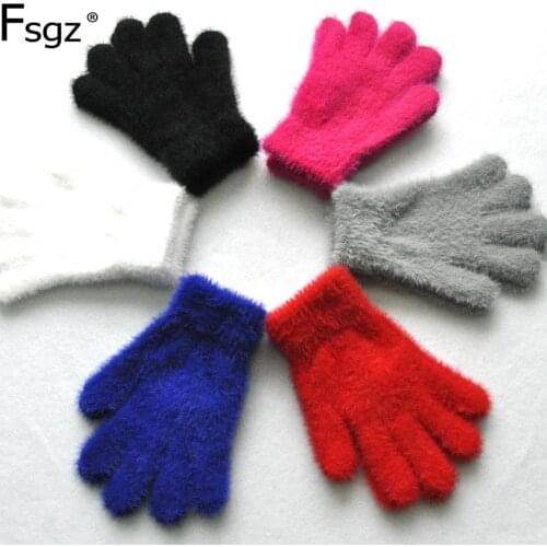 6-12 Years Old Student Gloves Solid Imitation Mink Gauntlets Good Quality Thickening Keep Warm Winter Fingers Golve for Children