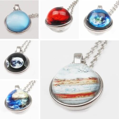 Retro Galaxy Star Sky Glamour Necklace Fashion Lady Necklace Nebula Space Sweater Chain Glass Raised Pendant Jewelry Gift Women