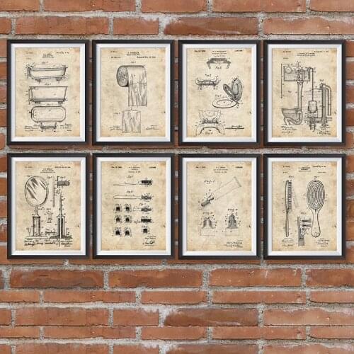 Bathroom Patents Blueprints Vintage Posters Wall Art Prints Bathroom Decor , Barbers Gifts Painting Pictures for Barber Shop