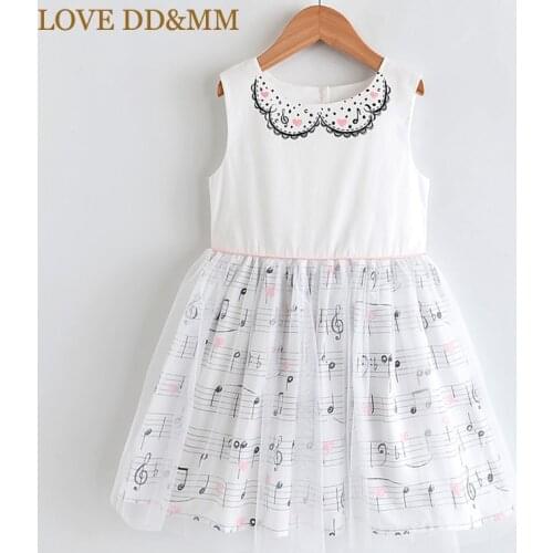 LOVE DD&MM Girls Dresses 2021 Summer New Childrens Clothing Girls Sweet Notes Stitching Mesh Round Neck Sleeveless Vest Dress