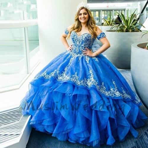 Cinderella Blue Quinceanera Dresses Sweethart Ball Gown Appliques Tiered Beaded Sweet 16 Dress Puffy Lace Up vestidos de 15 año
