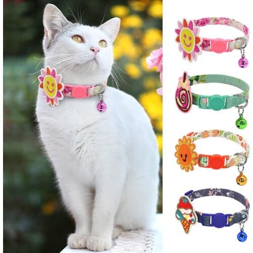 Quick Release Cat Collar Cute Kitten Safty Collars Necklace Light Weight Nylon Necklaces With Cartoon Accessories Free Bell Gift