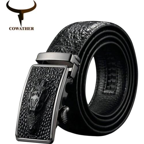 COWATHER 2019 New arrival luxury cow leather belts for men good alligator pattern automatic buckle mens belt original ey02